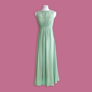 Seafoam High Neck Drop Back Full Length Formal Dress